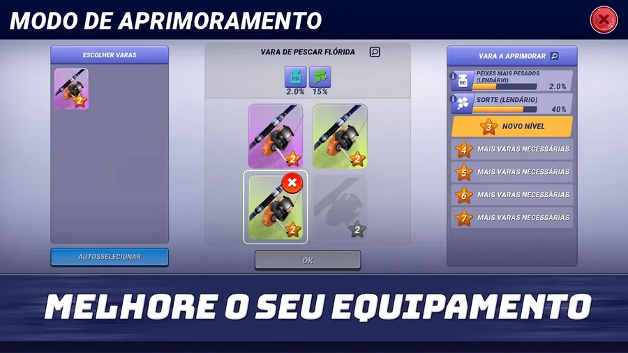 Fishing Clash: modo de aprimoramento com a vara de pescar Flórida e quatro varas para fundir