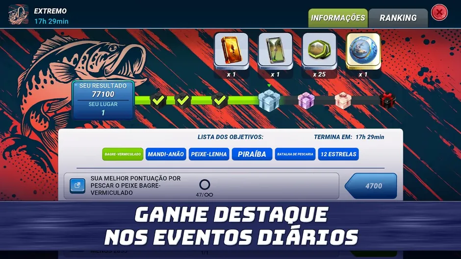 Fishing Clash: evento Extremo com 17h29min restantes e a lista de objetivos por espécie